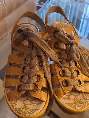 Fly London Mustard Yellow Leather Strappy Sandals